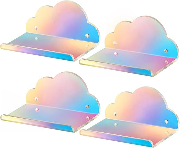 NiHome Iridescent Acrylic Floating Shelves, 4 Pack Cloud Shelves,Small Floating Shelf for Wall, Wall Mountable and Multi-Functional for Home Décor, Bathroom, Kitchen, Bedroom (Small, 4 Pack)