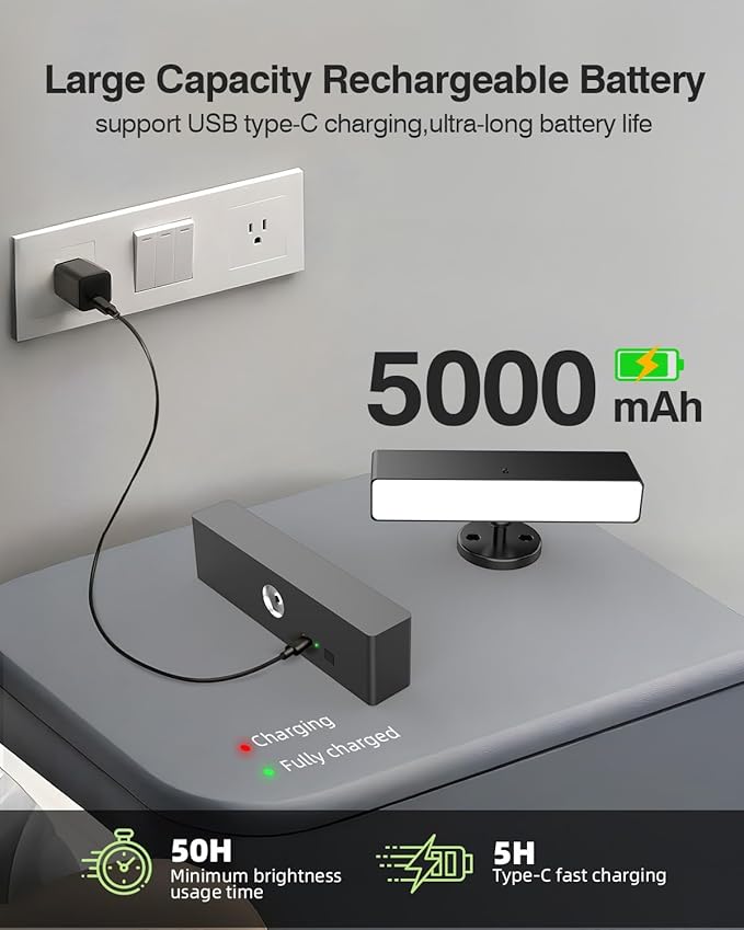 iThird Rechargeable Battery Operated Wall Sconce Set of 2: Wireless Black Wall Lights Battery Powered Magnetic 360° Rotation Cordless Scone Adhesive LED Wall Mount Lamp for Bedroom Reading Picture RV