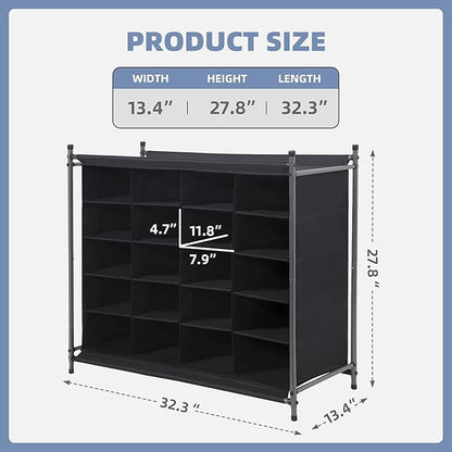 STORAGE MANIAC Stackable Shoe Cubby Organizer, Free Standing Shoe Cube Rack for Entryway, Bedroom, Apartment, Closet, 20-Cube Black