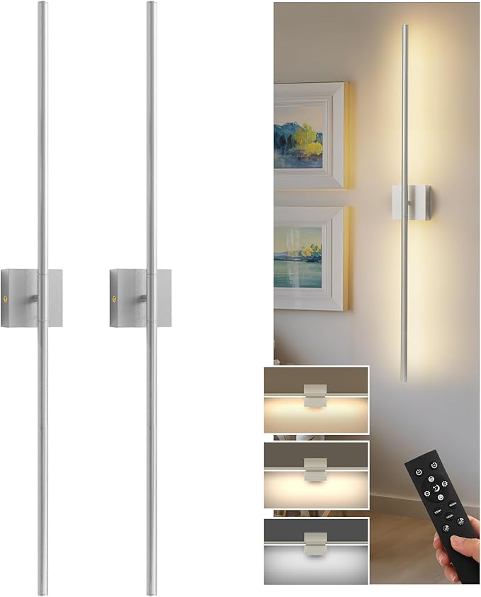 L LOHAS LED Battery Operated Wall Sconces Set of 2, Battery Wall Sconce 10000mAh, Nickel Rechargeable Sconces 3CCT, 31.6 Inch Wireless Wall Lights, Sconce Wall Decor for Bedroom, Living Room