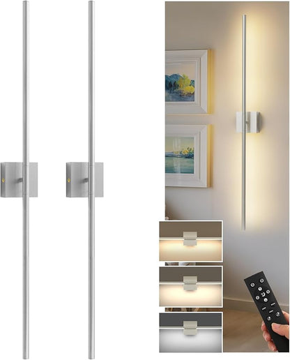 L LOHAS LED Battery Operated Wall Sconces Set of 2, Battery Wall Sconce 10000mAh, Nickel Rechargeable Sconces 3CCT, 31.6 Inch Wireless Wall Lights, Sconce Wall Decor for Bedroom, Living Room
