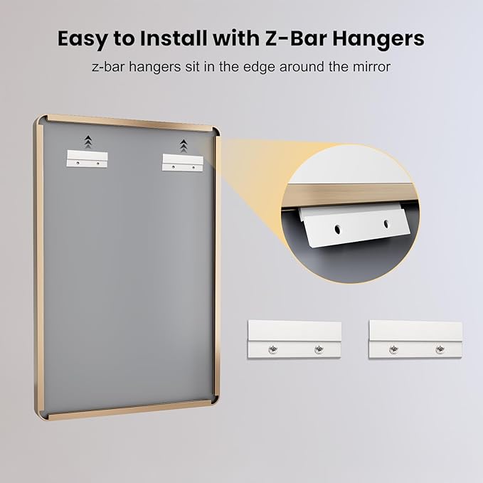 LOAAO 36”X36” Gold Bathroom Mirror, Rounded Rectangle Gold Frame Mirror, Brushed Gold Bathroom Vanity Mirror Wall-Mounted, Anti-Rust, Tempered Glass, Hangs Horizontally or Vertically