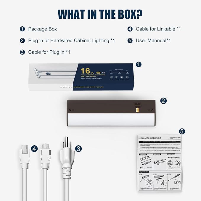 36 Inch LED Under Cabinet Light, Plug in Kitchen Lighting, 3CCT Selectable (3000K/4000K/5000K), CRI94 High Color Accuracy, Linkable, Slim Design Dimmable, Brown