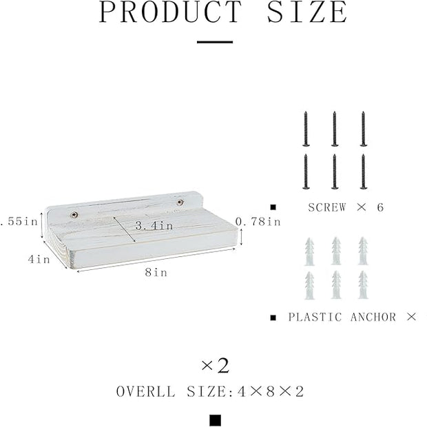 Freezing point Small Floating Shelves for Wall Set of 2 Natural Wood 8Inch Mini Wall Shelf Decor Plant Display Collectibles Mounted Kitchen Bathroom Bedroom Corner Decorative Storage Tiny Stand White