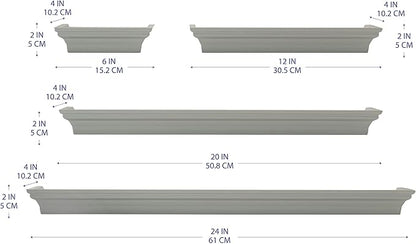 MELANNCO Floating Wall Shelves for Bedroom, Living Room, Bathroom, Kitchen, Nursery, Set of 4, Gray, 4 Count