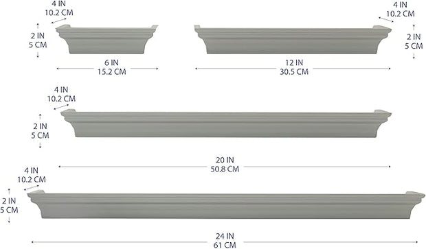 MELANNCO Floating Wall Shelves for Bedroom, Living Room, Bathroom, Kitchen, Nursery, Set of 4, Gray, 4 Count