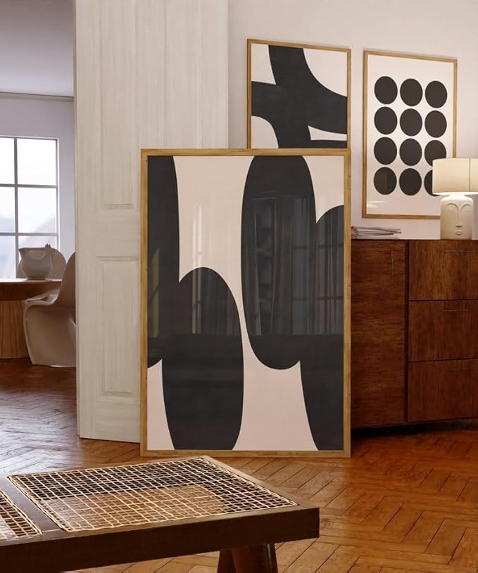 Nationcog Minimalist Black Beige Shapes Art, Mid-Century Contemporary Wall Decor, Large Trendy Modern Home Accent, Handmade Gift Design (Unframed) (24x36)