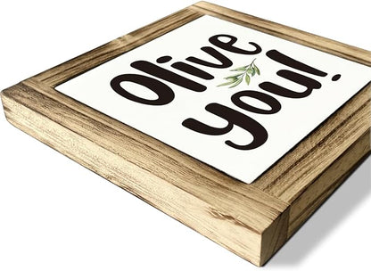 Olive You Box Sign - Funny Wooden Desk, Shelf Decor for Home, Farmhouse Kitchen Bar, Cute Kitchen Decor for Shelf, Home Bar Decoration