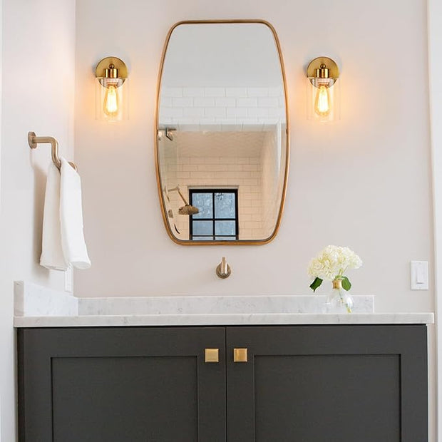 Metal Sconces Wall Lighting with Clear Glass Shade, Bathroom Vanity Light Matte Black Wall Sconce, Modern Wall Light Fixtures