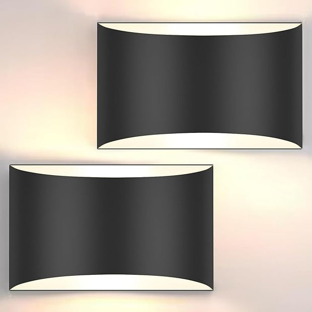 FOLKSMATE Modern LED Wall Sconces Set of 2, 3000K Warm White Up and Down Mount Light, Matte Black Large Interior Wall Lights Hardwired Lamp for Indoor Living Room Bedroom Hallway Basement Stairway