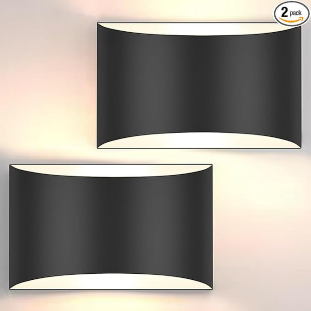 FOLKSMATE Modern LED Wall Sconces Set of 2, 3000K Warm White Up and Down Wall Mount Light, Extra Large Black Interior Wall Light Hardwired Lamp for Indoor Living Room Bedroom Hallway Basement Stairway