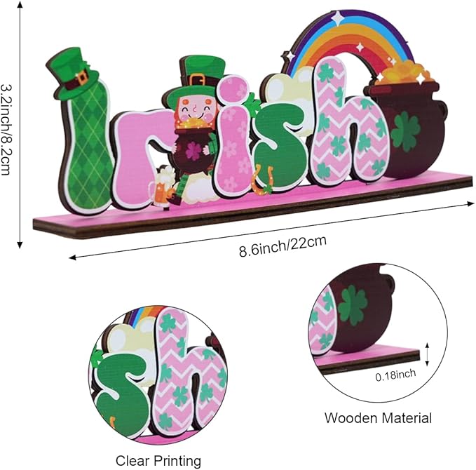 St Patricks Day Decor for Table Irish Themed Decoration Wooden Centerpieces Rustic Farmhouse Sign for Tabletop Home Shelf Office St Patricks Day Party Decoration Pink