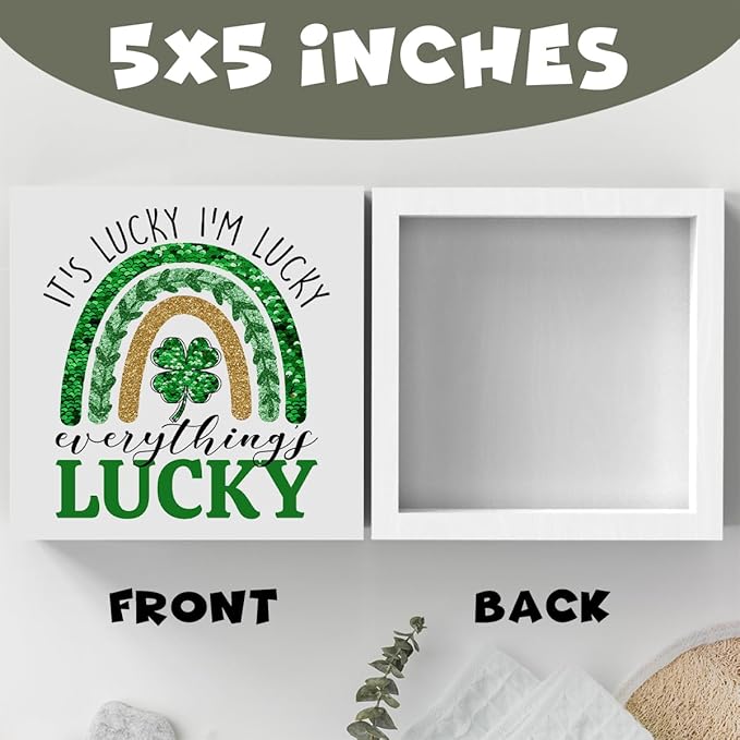 It's Lucky I'm Lucky Everything Lucky Funny St Patricks Day Shamrock Decor Desk Decor Wooden Box Sign St Patricks Day Decorations Irish Blessing Wood Block Plaque Box Sign for Home Decoration