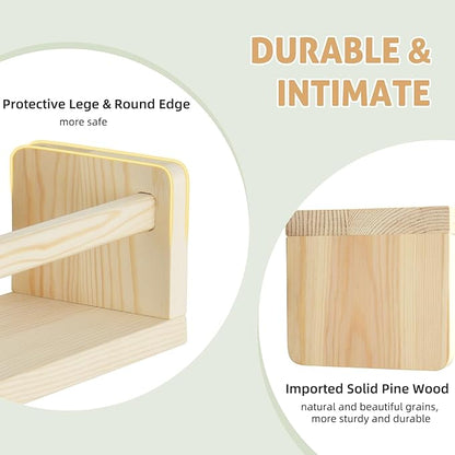 Floating Book Shelves for Wall, 16.5 inch Natural Wood Nursery Shelves for Book Storage, Solid Pine Wooden Floating Bookshelf for Bedroom Living Room, Set of 3, Unfurnished - DIY