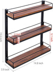 MyGift 3 Tier Wall Mounted Spice Rack, Black Metal and Burnt Solid Wood Kitchen Hanging Seasoning Shaker Spice Jar Condiment Bottle Shelf Pantry Organizer