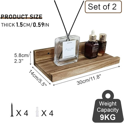 Z metnal Mini Floating Shelves, Small Natural Wooden Display Wall Shelf for Picture Ledge, Natural Color, Wall Mounted, 12 x 5.5inch, 2 Pack