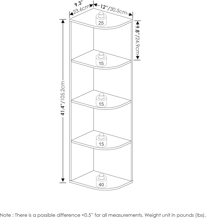 Furinno Pasir 4-Tier Corner Open Shelf Bookcase, White