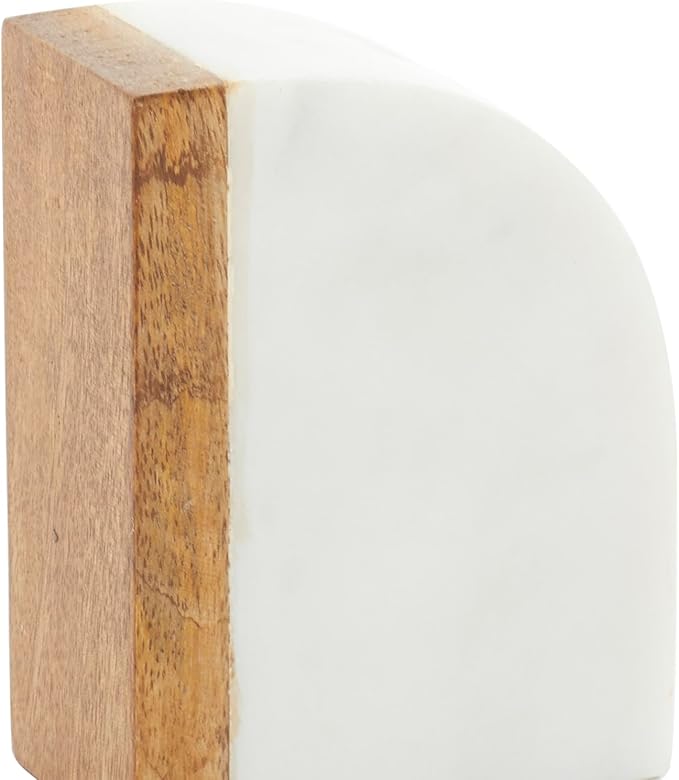 Deco 79 Marble Decorative Bookends 5 lbs Non Skid Bookends with Wood Details, Set of 2 Office Bookends4