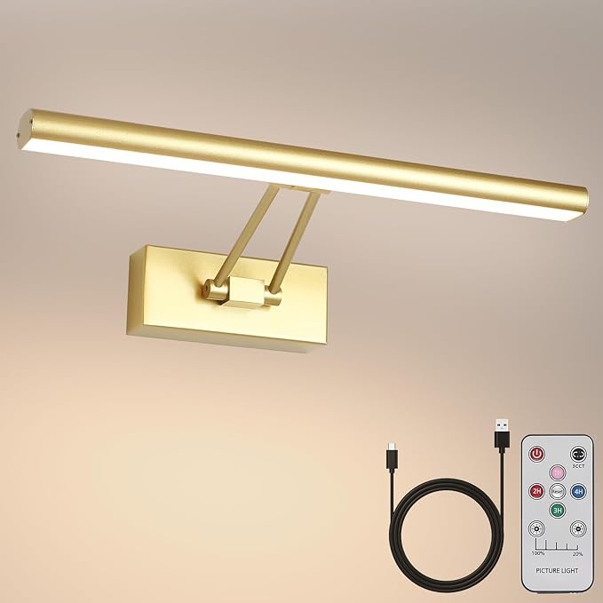 Picture Light,13.5" Art Light, Picture Light Battery Operated,3CCT Picture Frame Light,Wireless Picture Lights for Painting,Wall Display, Photo,Library Gold-Painted