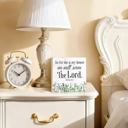 As for Me And My House We Will Serve The Lord Wood Block Plaque Box Sign for Home Living Room Coffee House Bar Shelf Table Decoration, Joshua 24:15 Christian Decor Gifts for Family Friend
