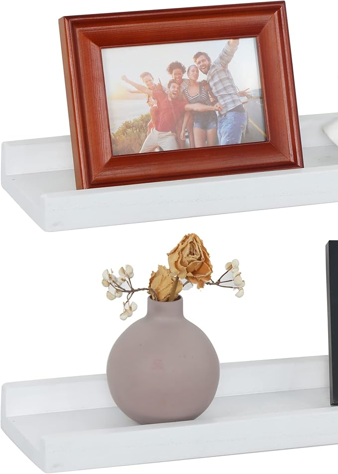 Long Floating Shelves With Lip,Picture Ledge Shelves Set of 4,Rustic Photo Frames Storage Display Shelves Wall Mounted for Living Room Bedroom Kitchen Kids Nursery,Home Decor (White, 24 Inch)