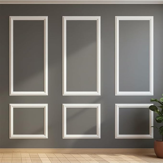Peel and Stick Wall Molding, 6 Frame Pre-Cut Wainscoting Panels, Upgraded 1.37" Width, Ready-to-Assemble Molding Trim Decor for Living Room Bedroom Hallway Kitchen Island