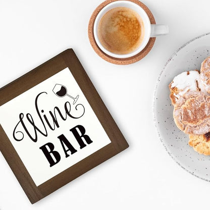 Wine Bar Signs, Box Sign Wood Desk Sign Decors, Wine Bar Decor Set, Decorative Wooden Table Top Decoration, Farmhouse Home Decor for Shelf, Country Style Home Bar Decoration, Coffee Signs D