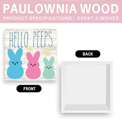Funny Easter Sign Easter Bunny Peeps Decor Table Decorations Spring Flower Decor Indoor for Home Office Desk Table Shelf Tiered Tray Hello Peeps Wooden Sign 5 X 5 Inch