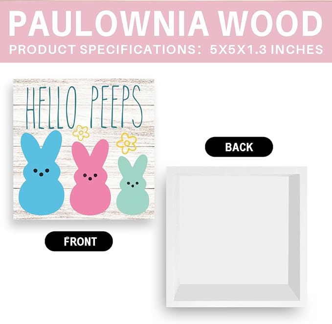 Funny Easter Sign Easter Bunny Peeps Decor Table Decorations Spring Flower Decor Indoor for Home Office Desk Table Shelf Tiered Tray Hello Peeps Wooden Sign 5 X 5 Inch