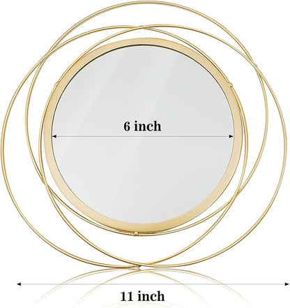 Cityelf 2 Set 13.3'' Gold Circle Mirrors Wall Decor Iron Frame Round Wall Art Hanging for Living Room/Bedroom/Bathroom/Entryway (Medium Size 13.3 inch)