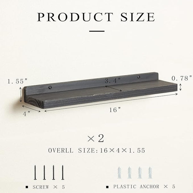 Freezing point Floating Shelves for Wall Set of 2 Natural Wood 16Inch Wall Shelf Decor Plant Display Collectibles Mounted Kitchen Bathroom Bedroom Corner Decorative Storage Stand Black