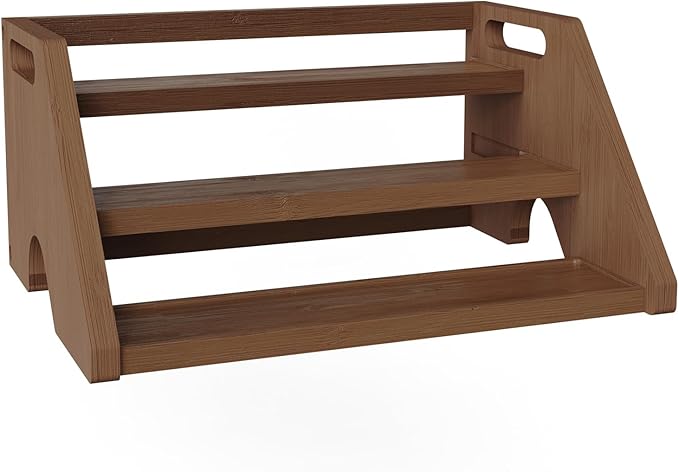 Bamboo Spice Rack Organizer -3-Tier Spice Rack for Countertop,Cabinet Spice Rack Organizer for 18 Spice Jars(4oz)，Step Shelf(Walnut)