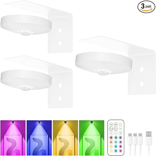Rechargeable Picture Lights for Wall,Under Cabinet Lighting,1500mAh Rechargeable Battery Operated Picture Frame Lights for Kitchen, Closet, Shelf - 3 Color Temps & 13 RGB (3 Packs White)
