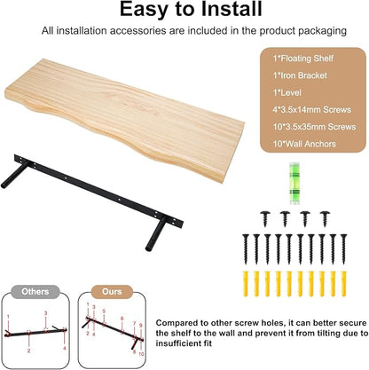 AZSKY Live Edge Floating Shelves for Wall, 36 Inch Floating Shelf, Farmhouse Decor Thick Unique Wood Shelf for Storage Living Room Bedroom Kitchen-Wall Shelf Set of 1 Natural Pine