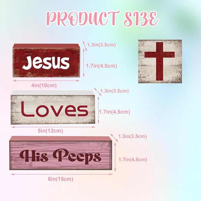 4 Pcs Christian Jesus Decorations for Home Religious Tiered Tray Decor Jesus Loves His Peeps Sign Rustic Farmhouse Decor for Home Office Kitchen Shelf Tabletop Centerpieces