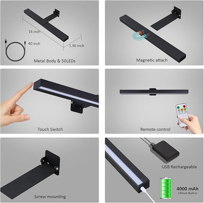 Wireless LED Picture Light 16in with Remote,Dimmable and Timer Picture Lights for Paintings,Metal Rechargeable Art Light Display Lamp,3 Modes,Dartboard Light for Frame Picture Gallery Portrait