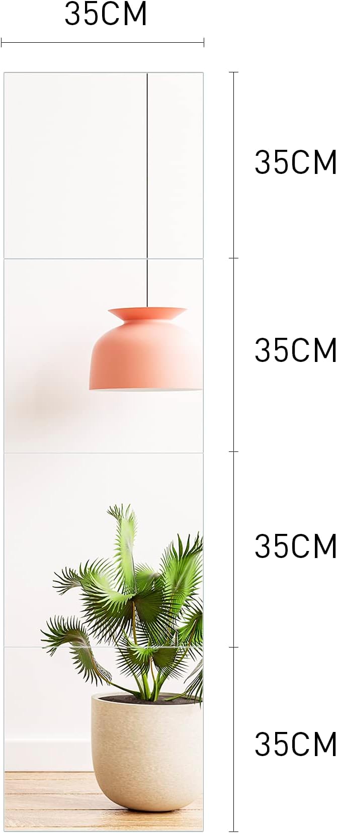 F2C Frameless Full Length Real Glass Flat Wall Mirror Tiles, 14'' x 14'' x 4PCS Set, Square Large Body Wall Mirror for Home, Living Room, Bathroom, Gym, Door