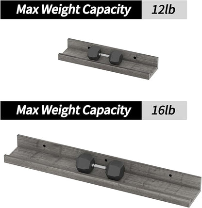 Giftgarden 24 Inch Wall Mounted Floating Shelves Set of 5, Grey Wood Wall Shelves for Bathroom, Bedroom, Kitchen, Living Room Storage and Decoration, Gray Wooden Picture Ledge