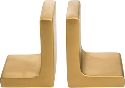 MyGift Modern Gold Concrete Office Bookshelf Decor Bookends for Heavy Book and Textbooks, Desktop Book Holder, 1 Pair