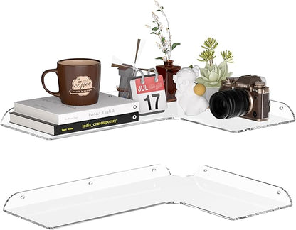 11.4x16 Inch Acrylic Corner Floating Shelf Set of 2, White Corner Wall Shelf for Home Décor, Speakers, Security Cameras, Toileries, Plants, Figures, Cosmetics, Books