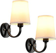 Wall Sconces Set of 2, Modern Wall Lamps for Bedroom, Sconces Wall Light Fixture with Beige Fabric Shade, Indoor Wall Mounted Lamps for Living Room Hallway Kitchen, Black Finish