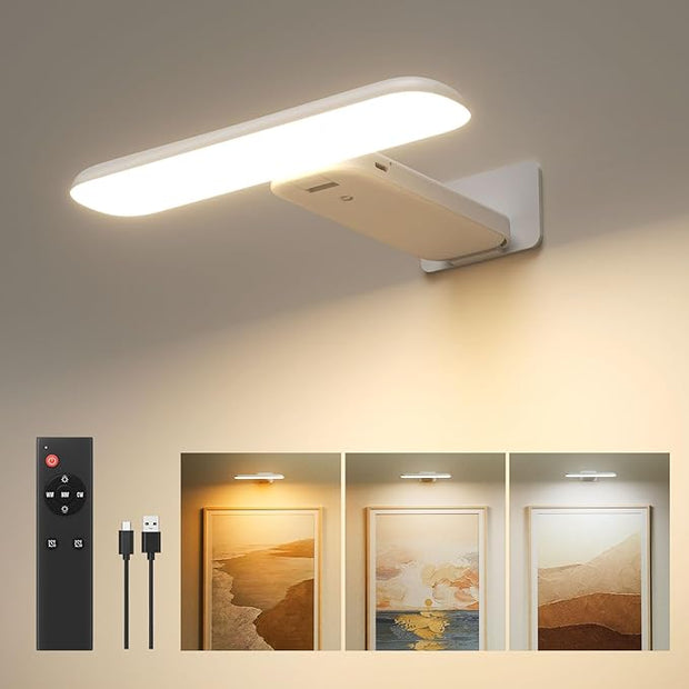 FULEN Picture Lights Battery Operated, Rechargeable Picture Frame Lights for Wall, LED Cordless Wall Lights for Arts,Paintings,Gallery&Dartbord Lighting, Remote Control,White