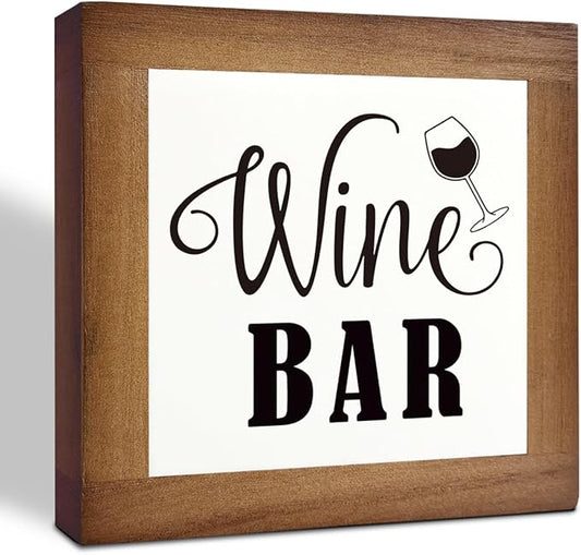 Wine Bar Signs, Box Sign Wood Desk Sign Decors, Wine Bar Decor Set, Decorative Wooden Table Top Decoration, Farmhouse Home Decor for Shelf, Country Style Home Bar Decoration, Coffee Signs C