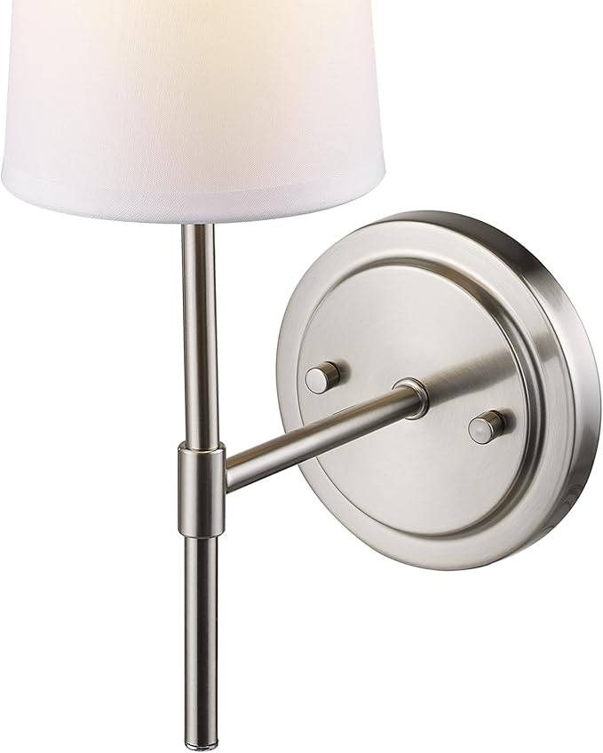 Globe Electric 51858 Clarissa 1-Light Wall Sconce, Brushed Nickel, White Fabric Shade, Bulb Not Included