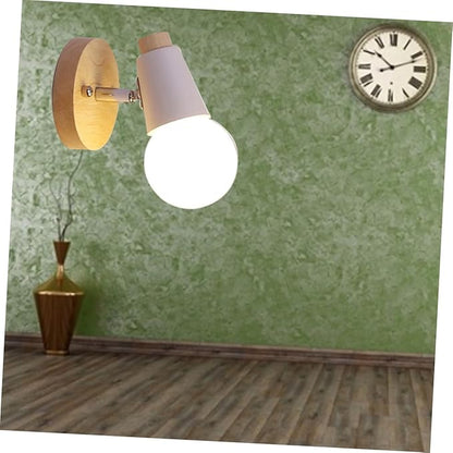 POPETPOP Minimalist Modern Solid Wood Wall Lamp Wall Sconce for Bedroom Living Porch Bathroom Space Saving Decor in White Nordic Style Fixture Without Bulb
