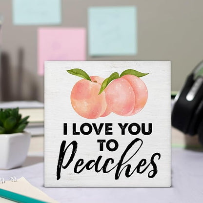 Peach Decor Peach Bathroom Decor Rustic I Love You to Peaches Wooden Sign Peach Decorations for Home Bathroom Restroom Toilet Desk Shelf Table 5 x 5 Inches
