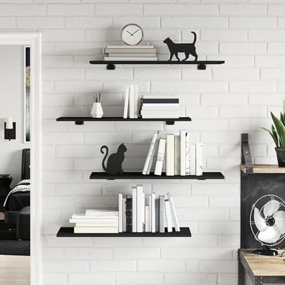 Set of 4 Wall Mounted Floating Shelves, 31.5 x 11.8 Inch Engineered Wood Display Shelf for Living Room, Kitchen, Bedroom, Black Matte Finish Storage Organizer