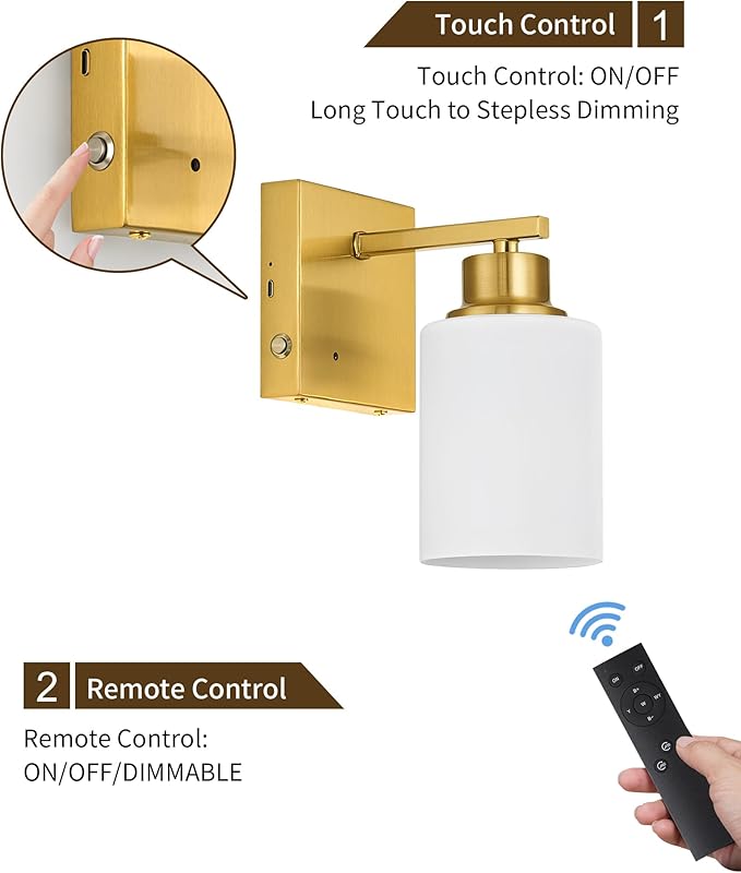 Rechargeable Wall Sconce, Gold Battery Operated Wall Sconce Set of 2 with Timer Function, Easy Install Dimmable Wireless Wall Lamps for Living Room, Bedroom, Hallway, Entryway Decor 3000K