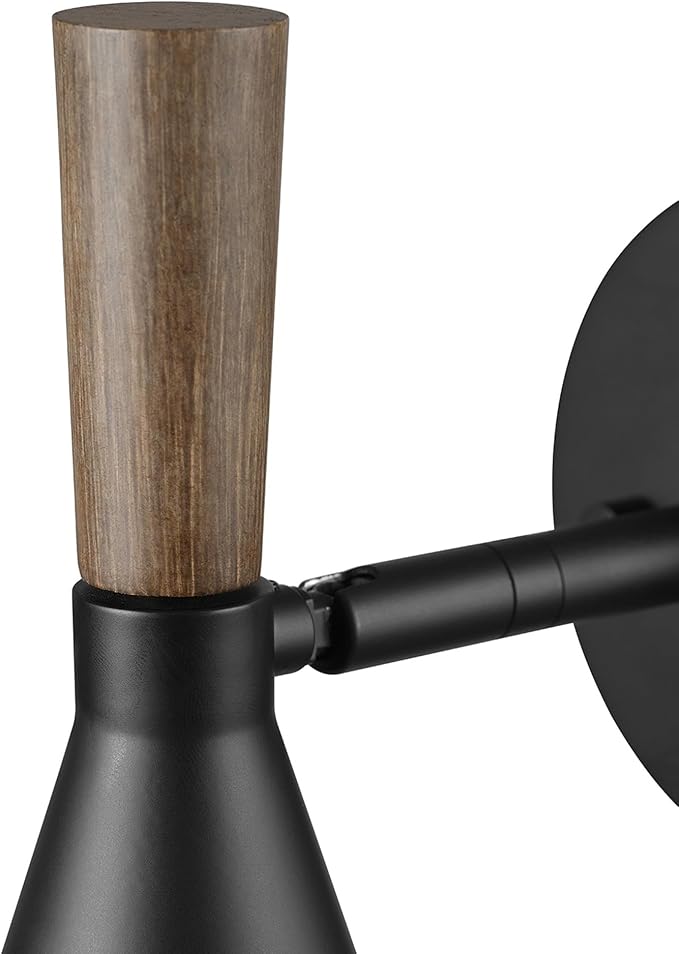 Globe Electric Plug-in or Hardwire Wall Sconce, Matte Black, Wood-Tone Switch, Metal Shade, 6-Foot Cord, 65000101