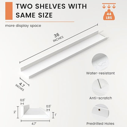 Picture Ledge Shelf, Floating Shelves Set of 2, 36 Inches Nursery Book Shelves for Toys Storage, Kids Bookshelf Wall Mounted for Living Room Bedroom Decor Books Photo Frames, White